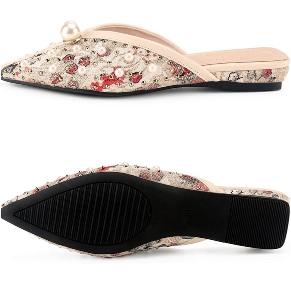 GORGEOUS! NEVER WORN***Hxlber Women's Mules Rhinestone Pointed Toe Flat Size 8.5 - Picture 2 of 7